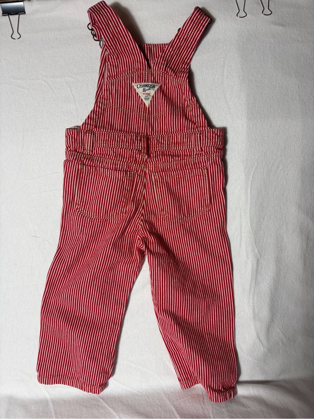 OshKosh B'gosh Red and White Striped Kids vintage Overalls - Picture 4 of 5
